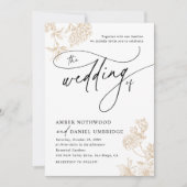  Gouden Bloemen Modern Script Foto Huwelijk Kaart (Voorkant)