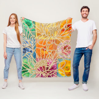 Gouden Bloemen Mozaïek Vliesdeken Fleece Deken