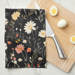 Gouden bloemen op een donkere achtergrond theedoek