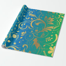 Gouden bloemen op een groene en blauwe verloop ach