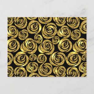 Gouden Bloemen op Zwarte Achtergrond Briefkaart