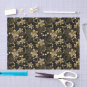 Gouden Bloemen Parels en Bladeren op Zwarte Decoup Tissuepapier (Craft)