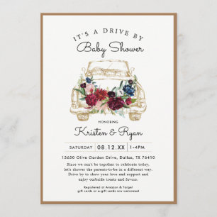 Gouden bloemen rijden door Baby shower Kaart