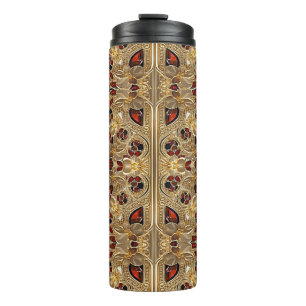 Gouden Bloemen Rode Edelsteen Thermische Tumbler Thermosbeker