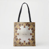 Gouden Bloemen Rode Edelsteen Tote Tas (Voorkant)
