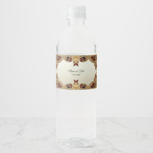 Gouden Bloemen Rode Edelsteen Water Fles Label Waterfles Etiket (Voorkant)