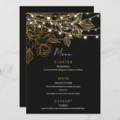 Gouden Bloemen String Lights Bruiloft Menu (Voorkant / Achterkant)