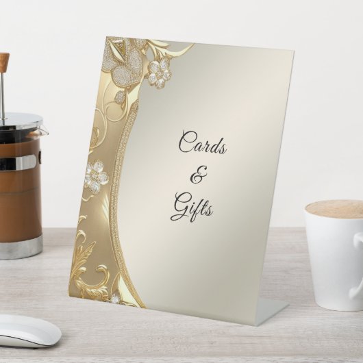 Gouden Bloemen Tafelblad Tekenen Reclamebord Met Voetstuk (Insitu)