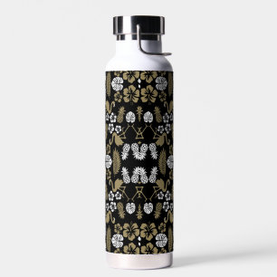Gouden Bloemen Tropisch Patroon Waterfles