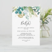 Gouden Bloemen Tropische BabyQ Baby shower Barbecu Kaart (Staand voorkant)