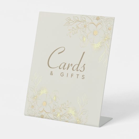 Gouden Bloemen Trouwkaarten & Geschenken Teken Reclamebord Met Voetstuk (Voorkant)