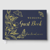 "Gouden Bloemen van Liefde" | Romantische marine b Gastenboek (Voorkant)