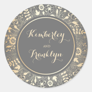 Gouden Bloemen Vintage bruiloft Ronde Sticker