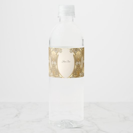 Gouden  Bloemen Water Fles Label Waterfles Etiket (Voorkant)