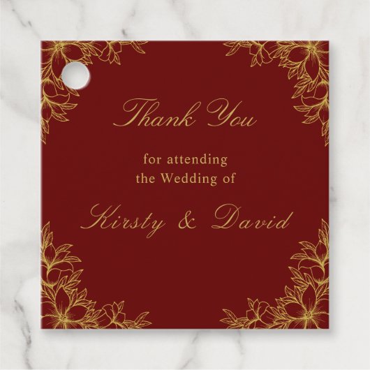 Gouden  Bloemen Wedding Favoriet Labels (Voorkant)