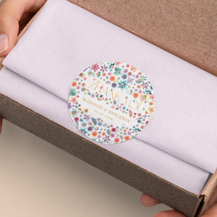 Gouden Bloemen Wildflower Dank u bruiloft gunst Ronde Sticker