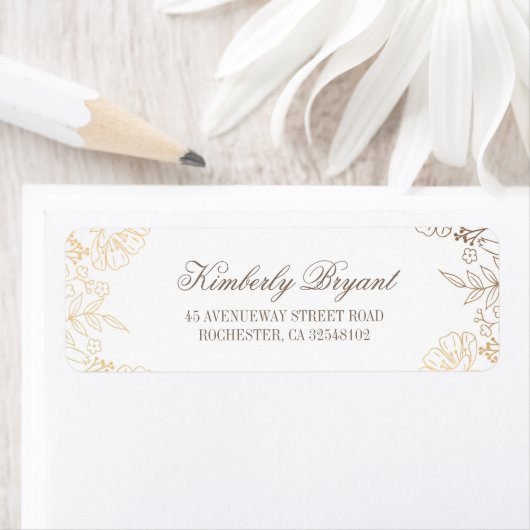 Gouden Bloemen Wit Bruiloft Etiket (Insitu)