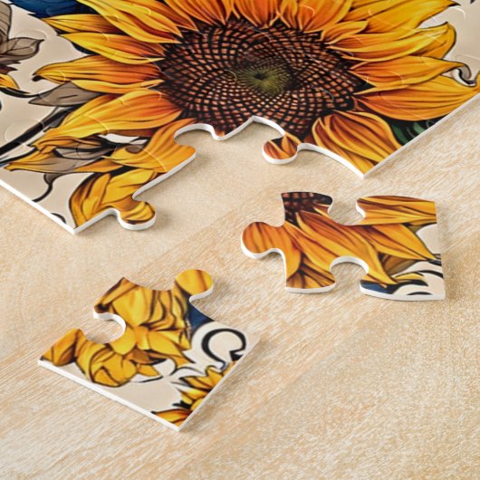 Gouden Bloemen: Zonnebloemen Patroon Kunstwerk Legpuzzel (Zijkant)