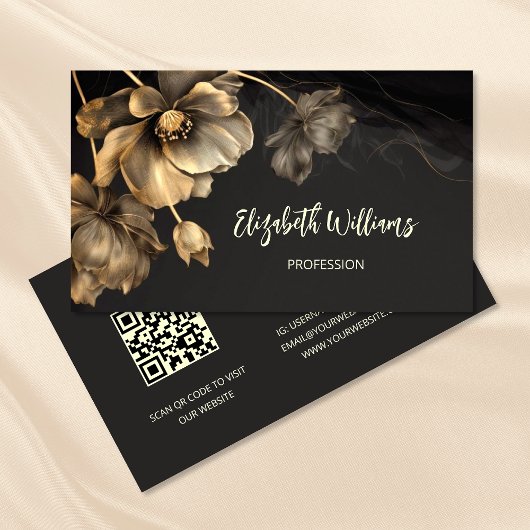 Gouden Bloemen Zwart Visitekaartje