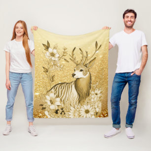 Gouden Bloemendeken van rendiervacht Fleece Deken