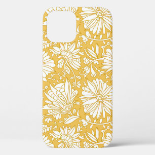 Gouden bloemendoodle, abstract handgetekend iPhone 12 hoesje