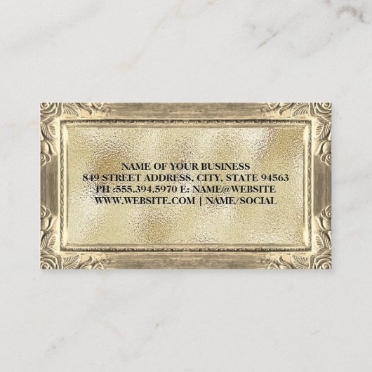 Gouden bloemenframe | Gouden folie glans Visitekaartje (Achterkant)