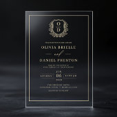 Gouden Bloemenkam Monogram Huwelijk Elegant Acryl Uitnodigingen