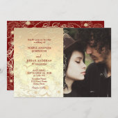 Gouden Bloemenkant bruiloft foto uitnodiging (Voorkant / Achterkant)