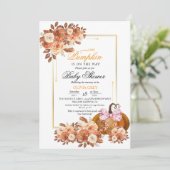 Gouden bloemenkleuren pompoen baby shower uitnodig kaart (Staand voorkant)
