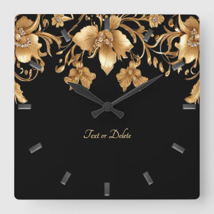 Gouden Bloemenklok Vierkante Klok