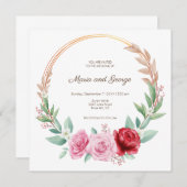 Gouden bloemenkrans boho bruiloft uitnodiging (Voorkant / Achterkant)