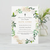 Gouden Bloemenkrans doop uitnodiging (Staand voorkant)