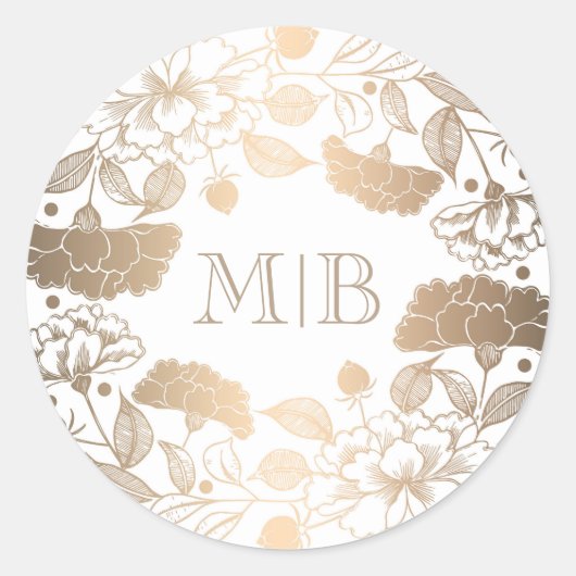 gouden bloemenkrans Elegante bruiloft Ronde Sticker (Voorkant)