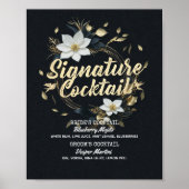 Gouden Bloemenkrans Trouwhandtekening Drink Menu Poster (Voorkant)