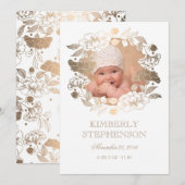 Gouden Bloemenkrans Zoete Pasgeboren Baby Foto Geb Aankondiging (Voorkant / Achterkant)