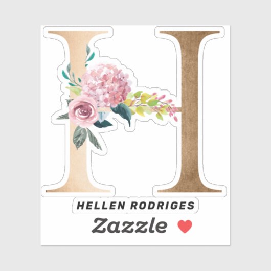 Gouden bloemenmonogrammen belettering sticker (Vel)