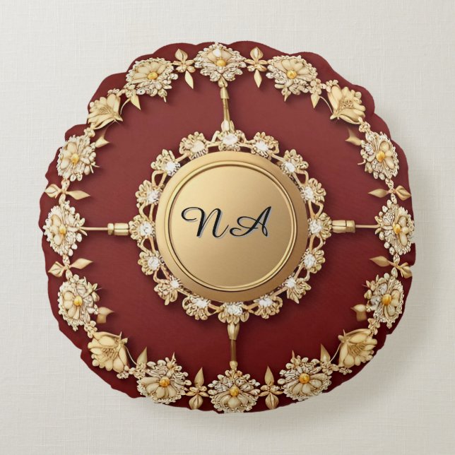  gouden bloemenontwerp rond kussen (Voorkant)