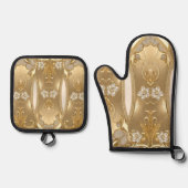 Gouden Bloemenoven Mitt & Pot Holder Set (Voorkant)