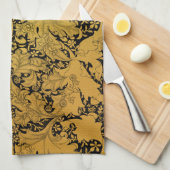 Gouden bloemenpatroon Oosterse bloem Theedoek (Quarter Fold)