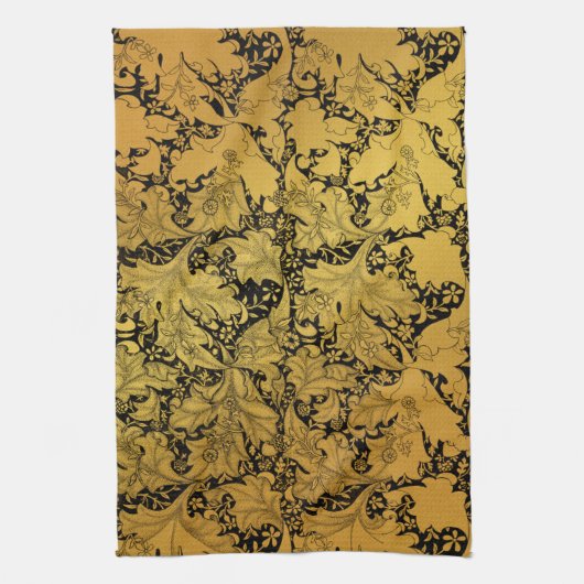 Gouden bloemenpatroon Oosterse bloem Theedoek (Verticaal)