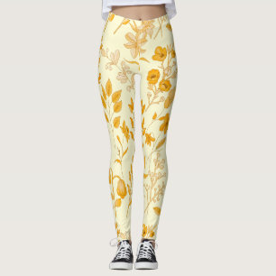 Gouden bloemenpatroon voor de herfst. L Geel BG Leggings