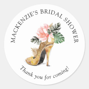 Gouden Bloemenschoen met Hoge Hak Bruiloftsshower  Ronde Sticker