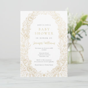Gouden bloemige babyshower uitnodiging