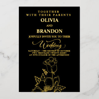 Gouden bloemige elegante trouwuitnodiging folie uitnodiging