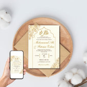 Gouden bloemige moskee elegantie moslim huwelijk n kaart