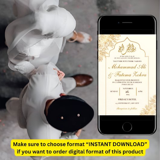 Gouden bloemige moskee elegantie moslim huwelijk n kaart