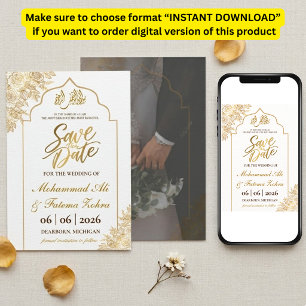 Gouden Bloemige Moskee Elegantie Nikah Bewaar de d Kaart