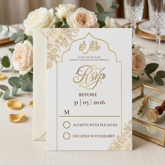Gouden bloemige moskee elegantie Nikah moslimhuwel RSVP Kaartje