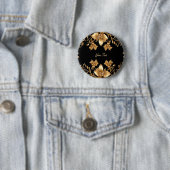 Gouden bloemknop ronde button 5,7 cm (In situ)