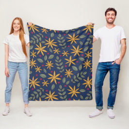 Gouden Bloemmotief Botanisch Ontwerp Fleece Deken
